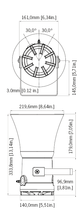 Black on white technical drawing with product dimensions.