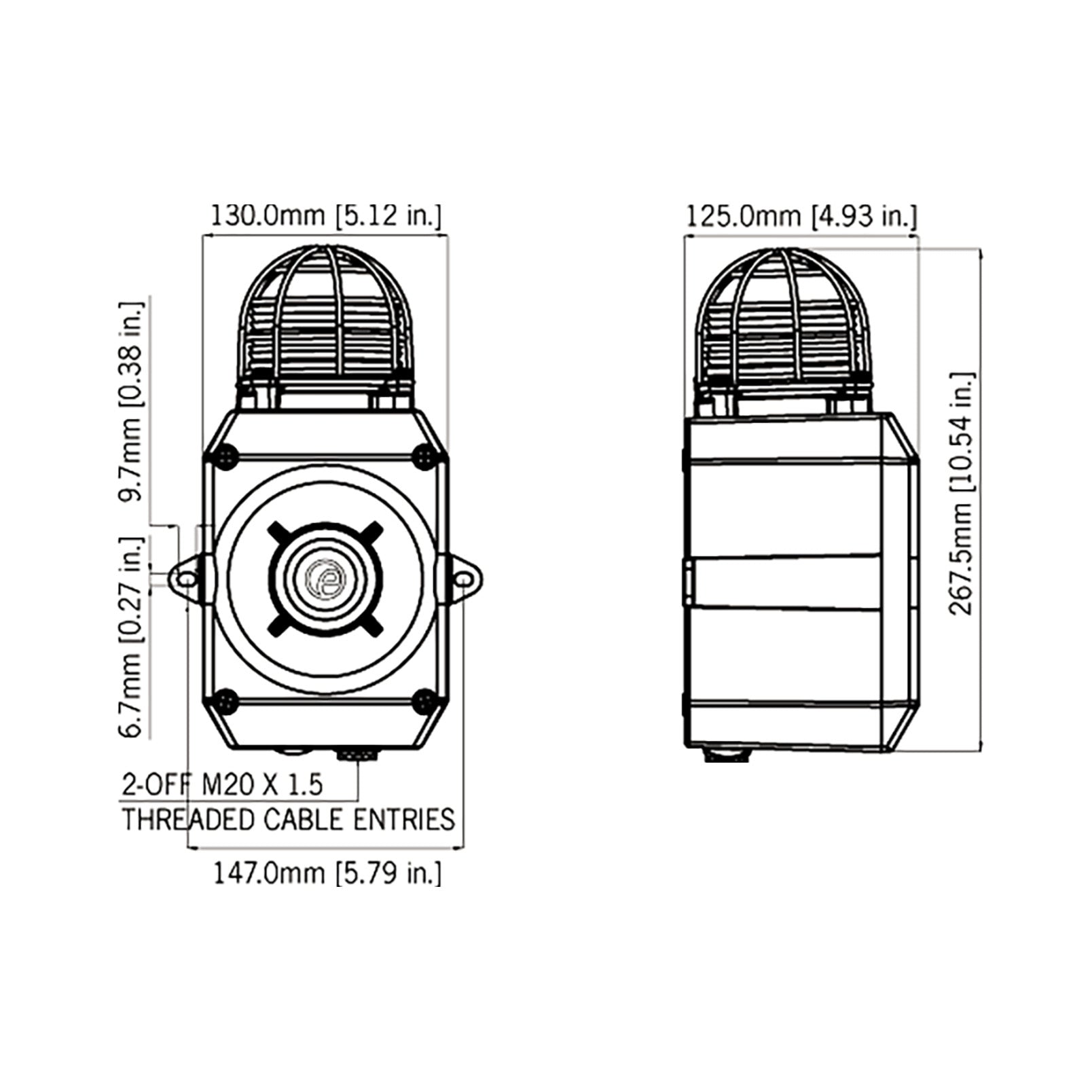 White on black technical drawing defining the dimensions.