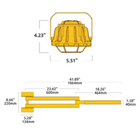 Black and yellow technical diagram with product dimensions on a white background.