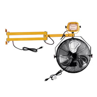 Black and yellow swing arm dock light with combination wall fan below.