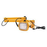 Yellow work light with articulating single-arm on a white background.