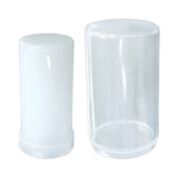 Diffused bulb and glass tower light cover on white background.