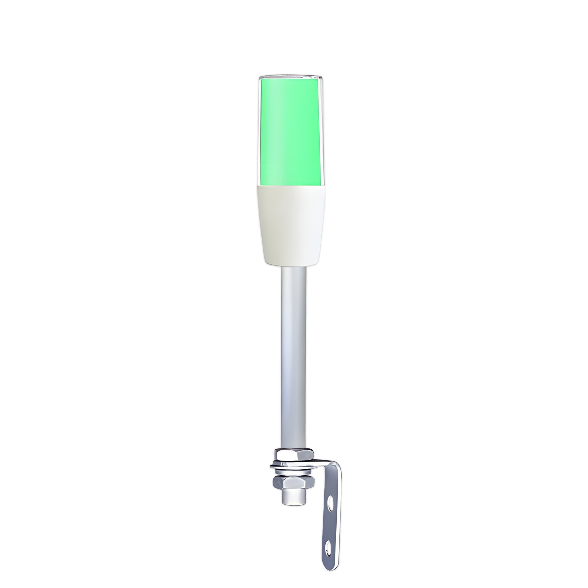 Diffused pole-mounted tower light on right-angle brackets, demonstrating amber color function on a white background.