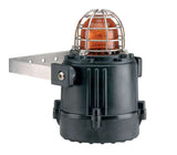 A black Xenon strobe beacon with a protective cage around the light, designed for use in hazardous areas.