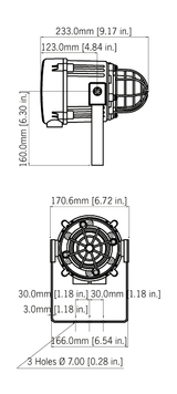 Black on white technical drawing depicting product dimensions.