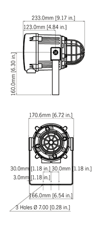 Black on white technical drawing depicting product dimensions.