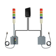 Production timer connected via ethernet to four-color pole-mounted industrial signal light.