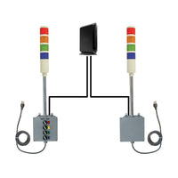 Production timer connected via ethernet to four-color pole-mounted industrial signal light.