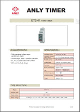 Anly ET2-41 Twin Timer product description sheet with specifications and features.