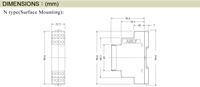 Technical drawing of a mechanical component with dimensions on a green background