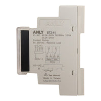 Right side of a white DIN rail timer wiring and contact diagram on a white background.