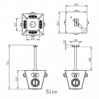 Black on white technical drawing of a product with dimensions labeled.