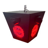Red traffic light with two illuminated red lights on a white background.