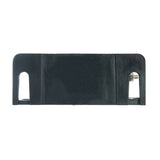 Bottom mounting points of plastic back up alarm on a white background.