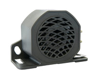 A black forklift backup alarm with a grid-like pattern on the front, designed to alert workers and prevent collisions when the forklift is in reverse.