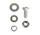 Metal washers, nut and bolt on a white background.