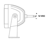 Black on white wiring diagram depicting voltage and positive and negative ready-to-wire power cord.