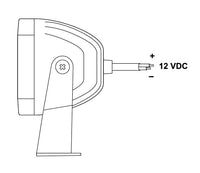 Black on white wiring diagram depicting voltage and positive and negative ready-to-wire power cord.