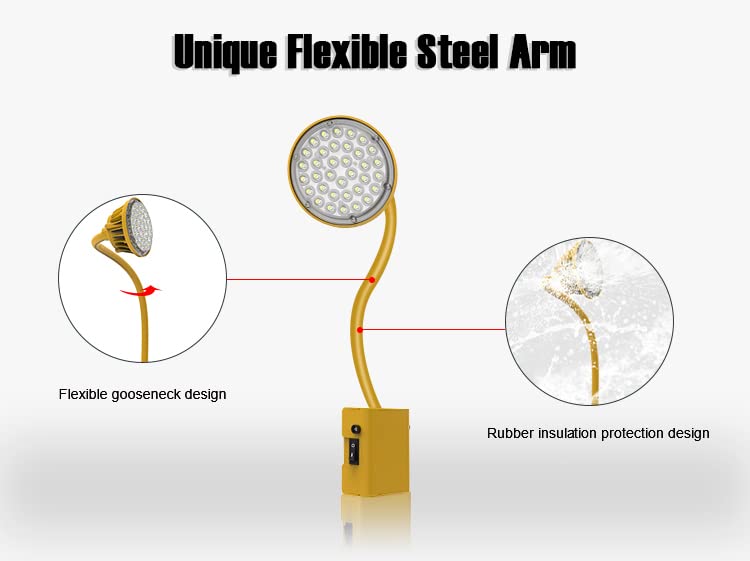 A graphic depicting the flexible gooseneck design and rubber waterproof insulation surrounding it.