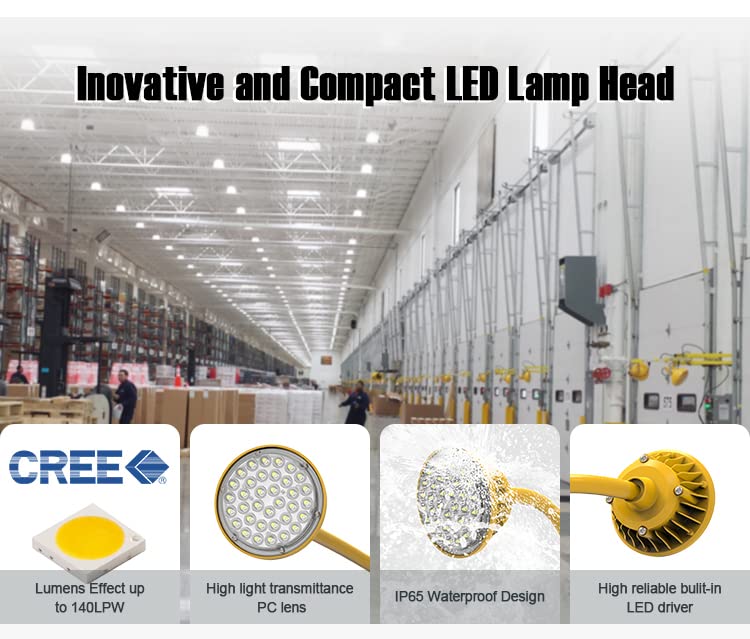 A graphic featuring lamp head construction, light output, water resistance and reliability.