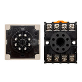 Rear perspective of black timer and adapter with orange slider on a white background.