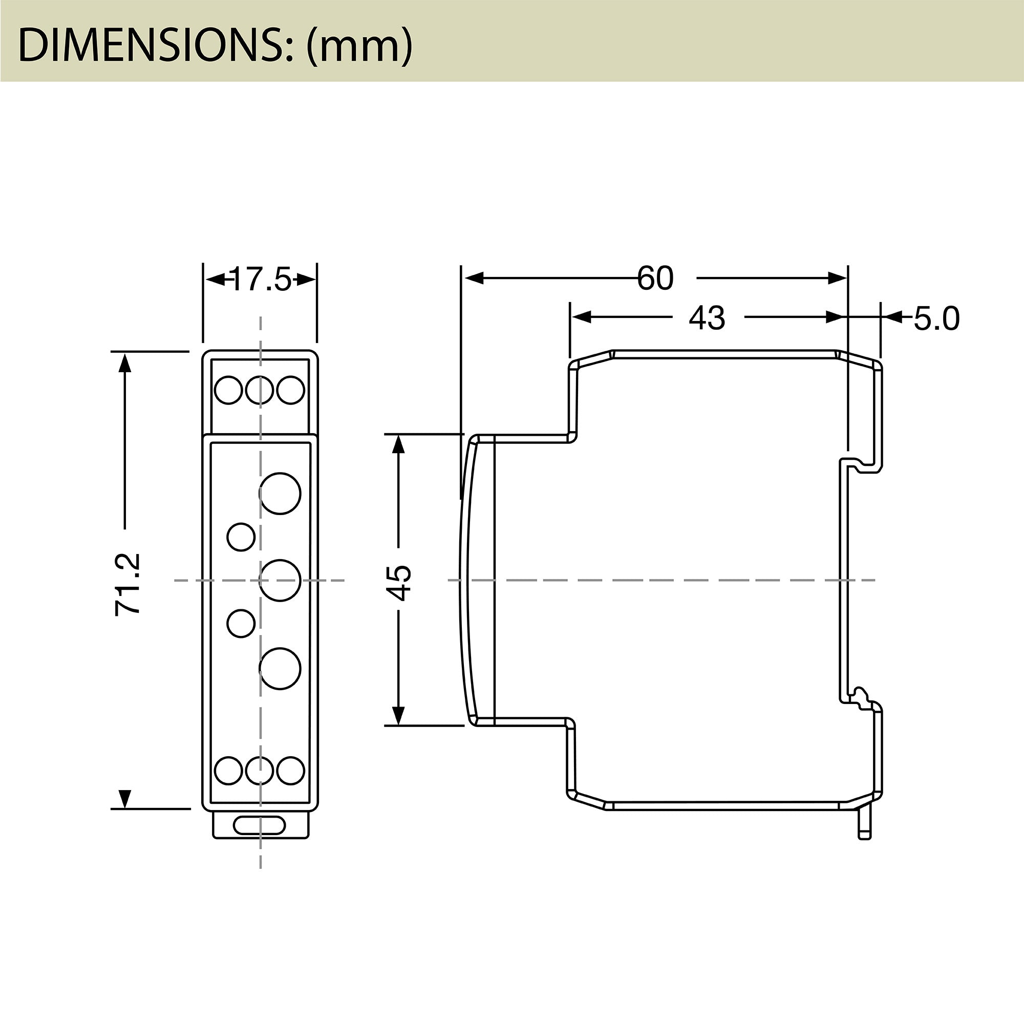 Diagram depicting dimensions in mm on a white background.