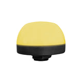 90mm pilot light illuminated amber with black threaded base on a white background.