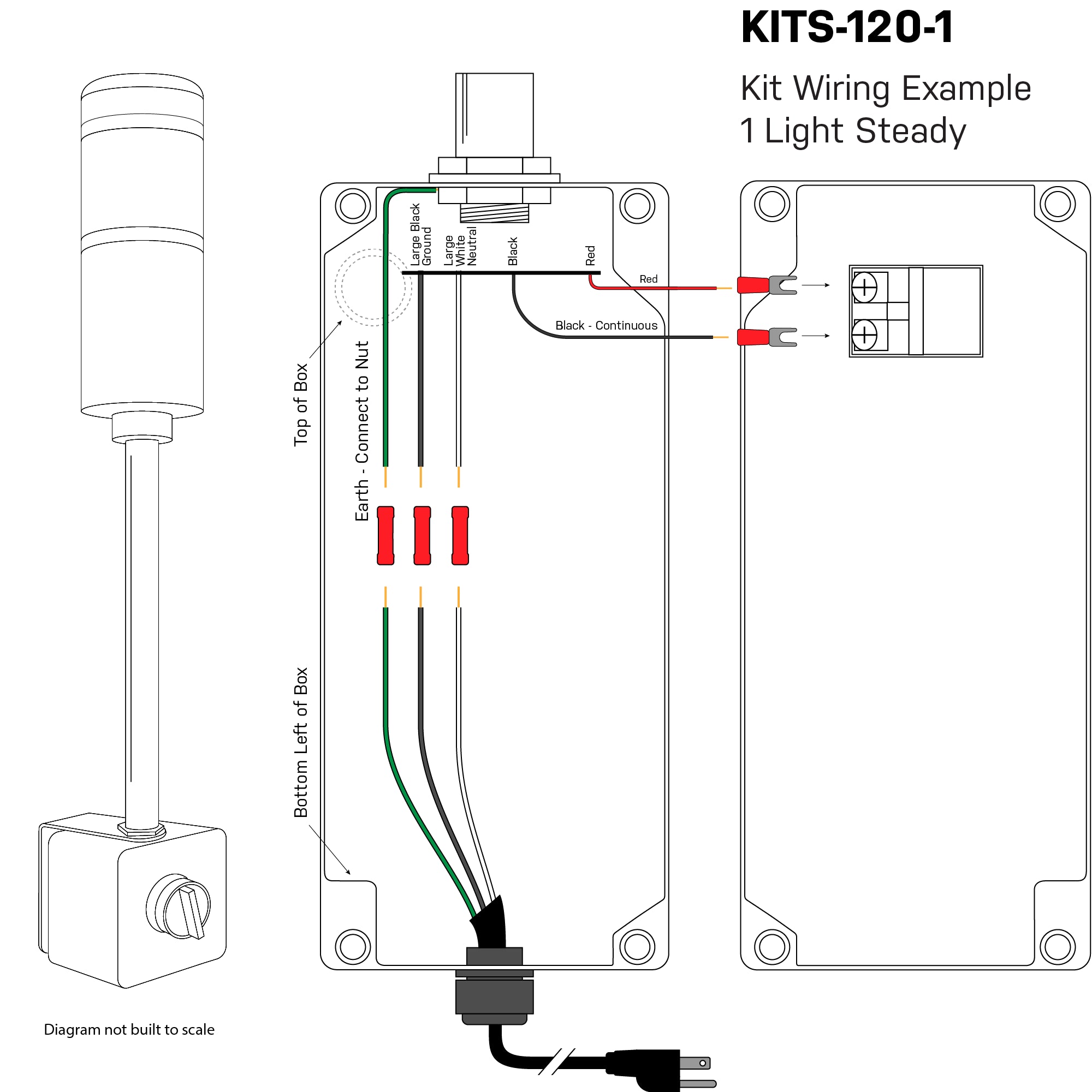 Color-coded illustration depicting wiring diagram connections and terminals on a white background.