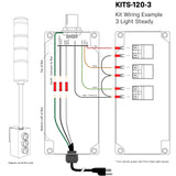 Color-coded illustration depicting wiring diagram connections and terminals on a white background.