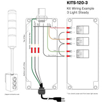 Color-coded illustration depicting wiring diagram connections and terminals on a white background.