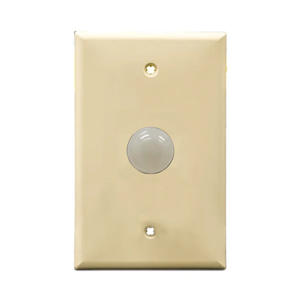 Ivory wall plate with white pilot light on a white background.