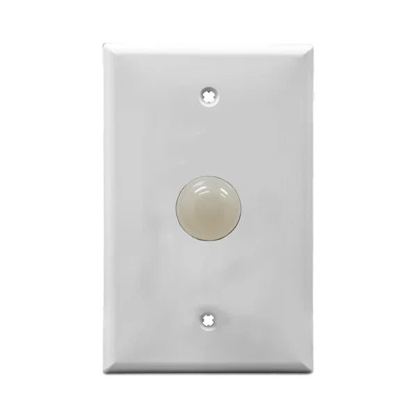 White wall plate with white pilot light on a white background.