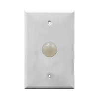 White wall plate with white pilot light on a white background.