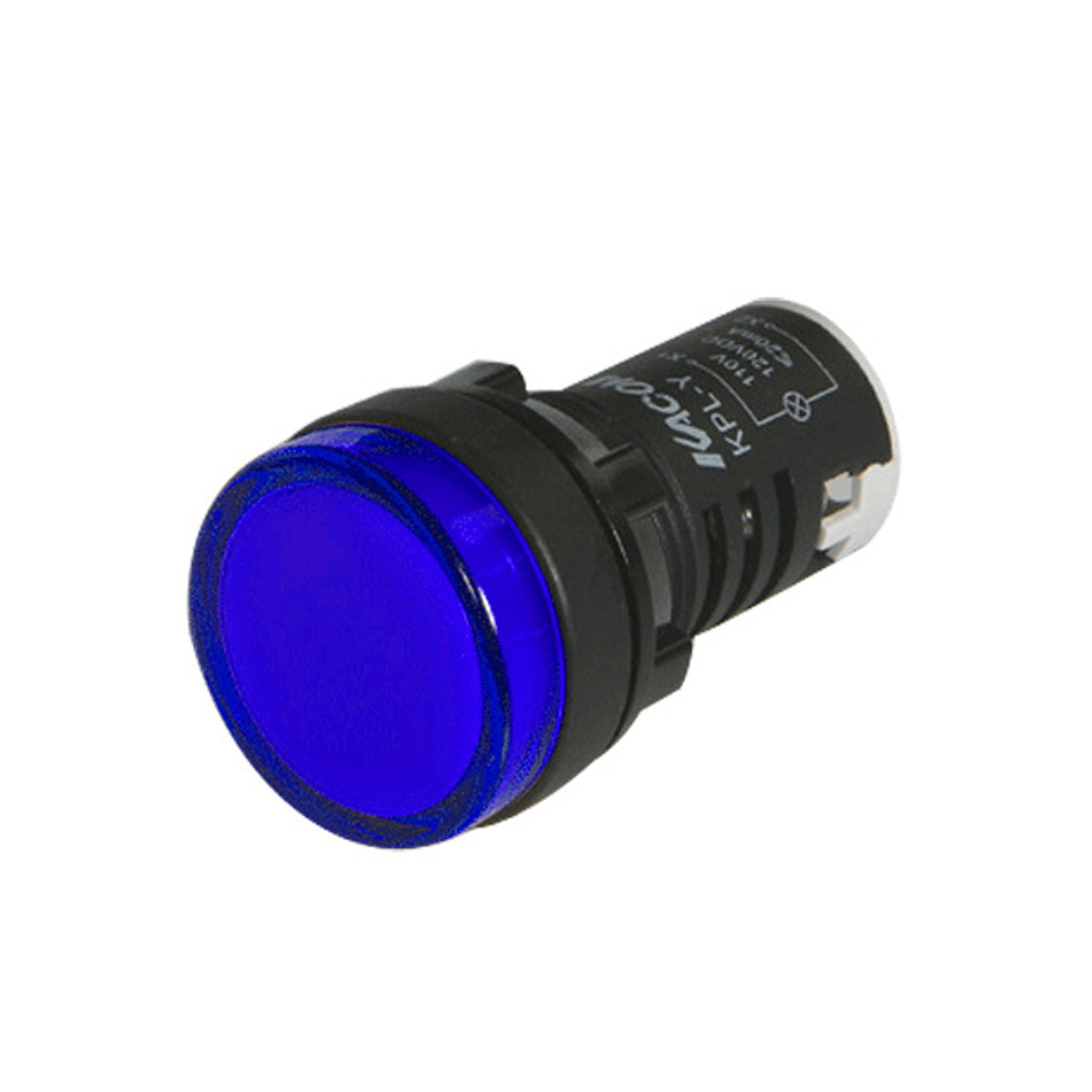 Blue pilot light on a white background.
