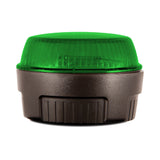 Green warning light on a white background.