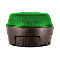 Green warning light on a white background.