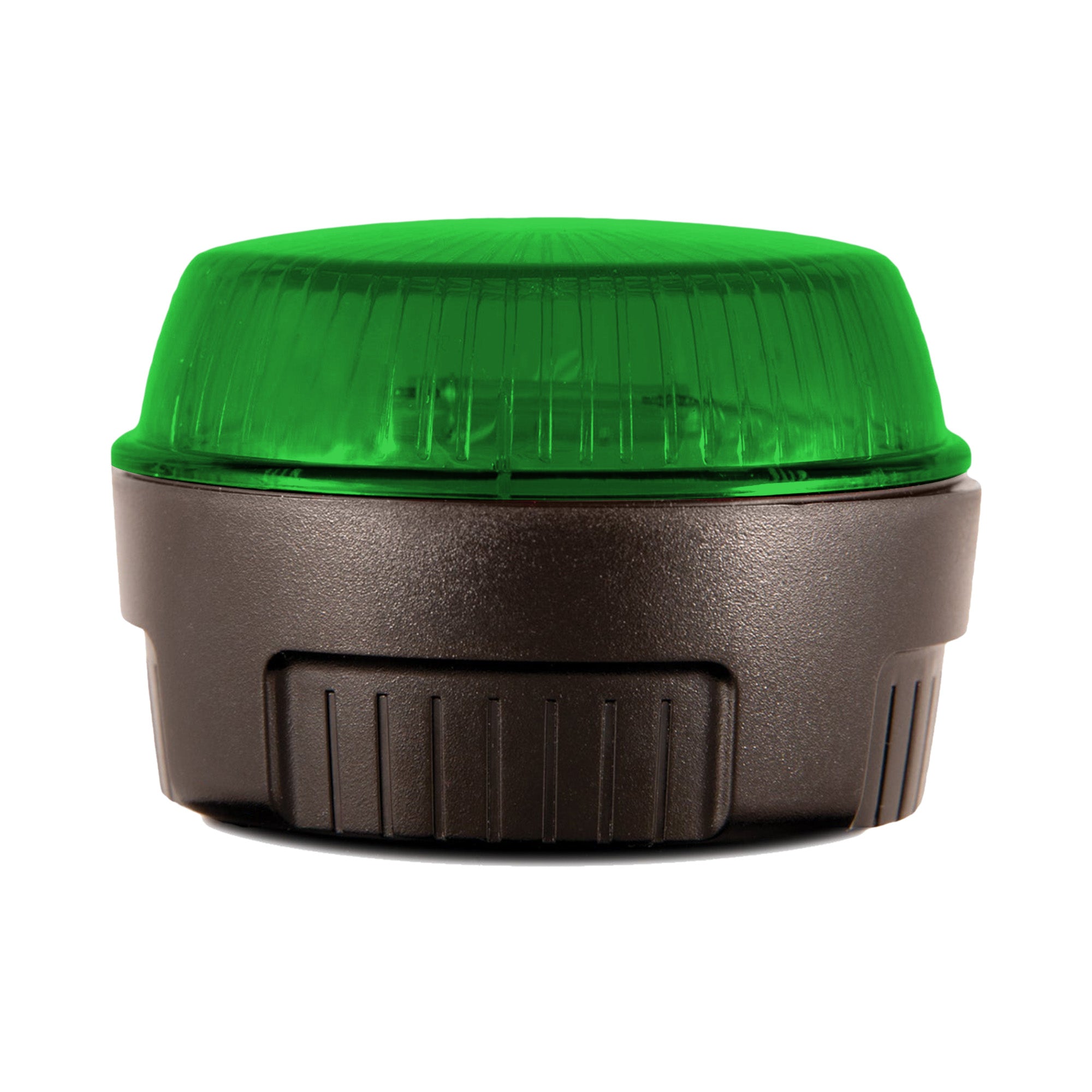 Green warning light on a white background.