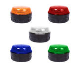 Set of five round low profile warning lights in different colors on a white background.