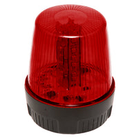 Red LED warning light with black base on a white background.