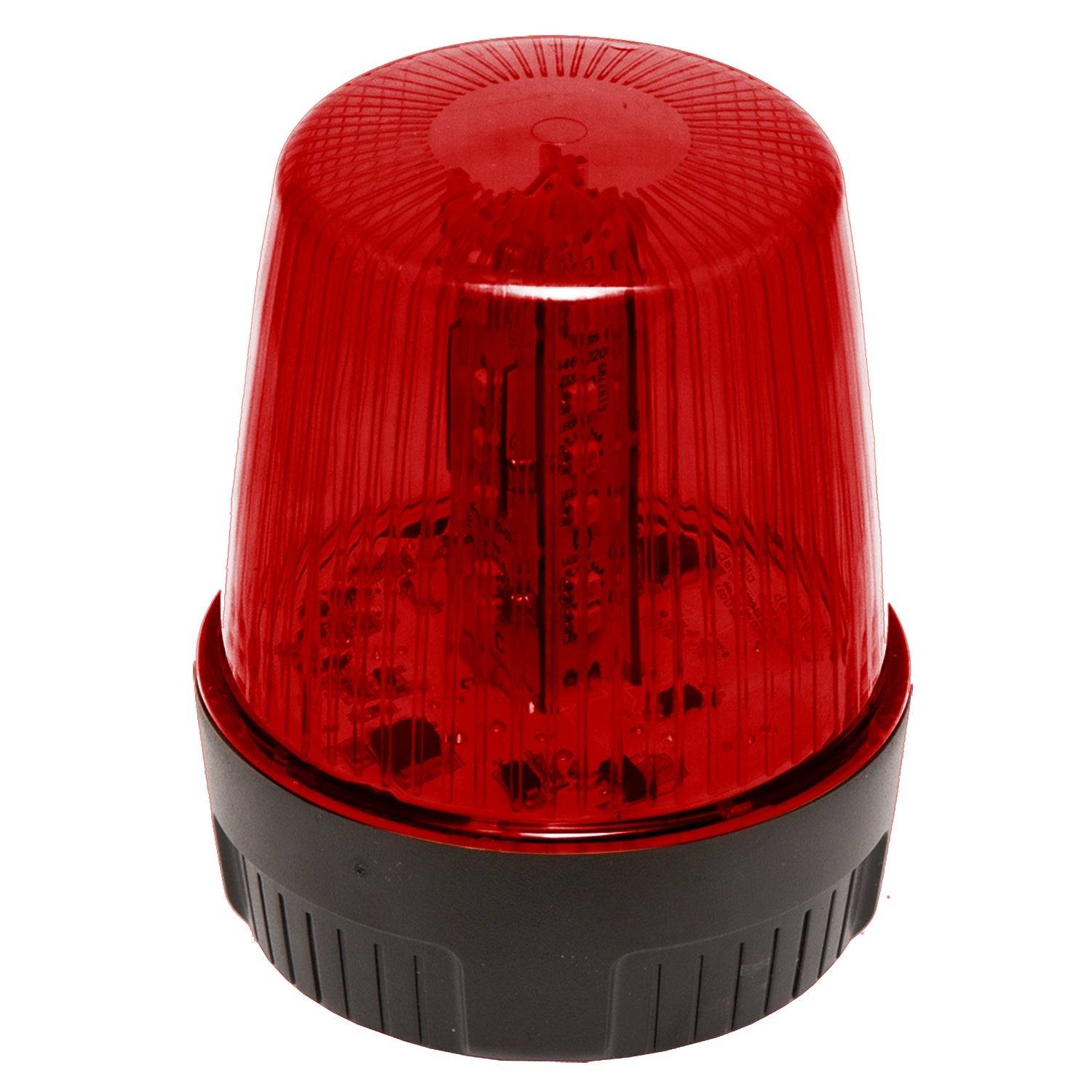 Red strobe with black base on a white background.