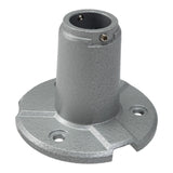 Top quarter profile of a silver mental pole mount on a white background.