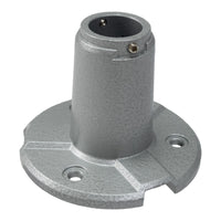 Top quarter profile of a silver mental pole mount on a white background.