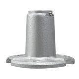Side profile of a silver mental pole mount on a white background.