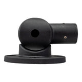 Side profile of a black articulating pole mount oriented to the right on a white background.