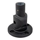 Top quarter profile of a black articulating pole mount on a white background.