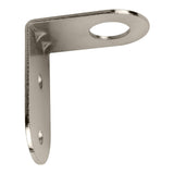 Lower quarter profile of a steel right angle mounting bracket on a white background.