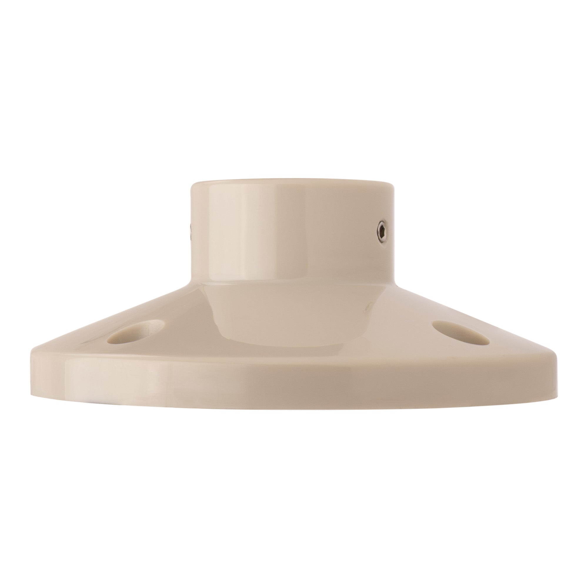 Side profile of a tan flange pole mount on a white background.