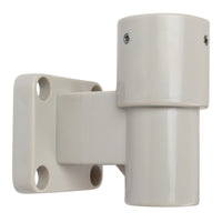 Front quarter profile of a tan plastic wall pole mount on a white background.