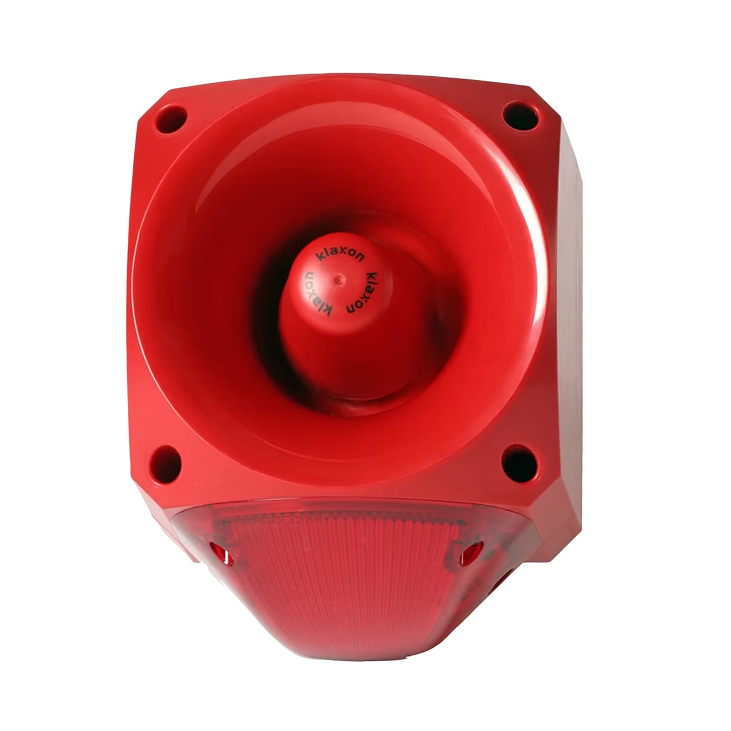 Red alarm horn on a white background.
