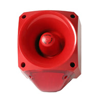 Red alarm horn on a white background.